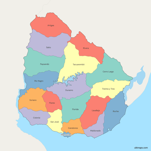 Political Map of Uruguay with Departments