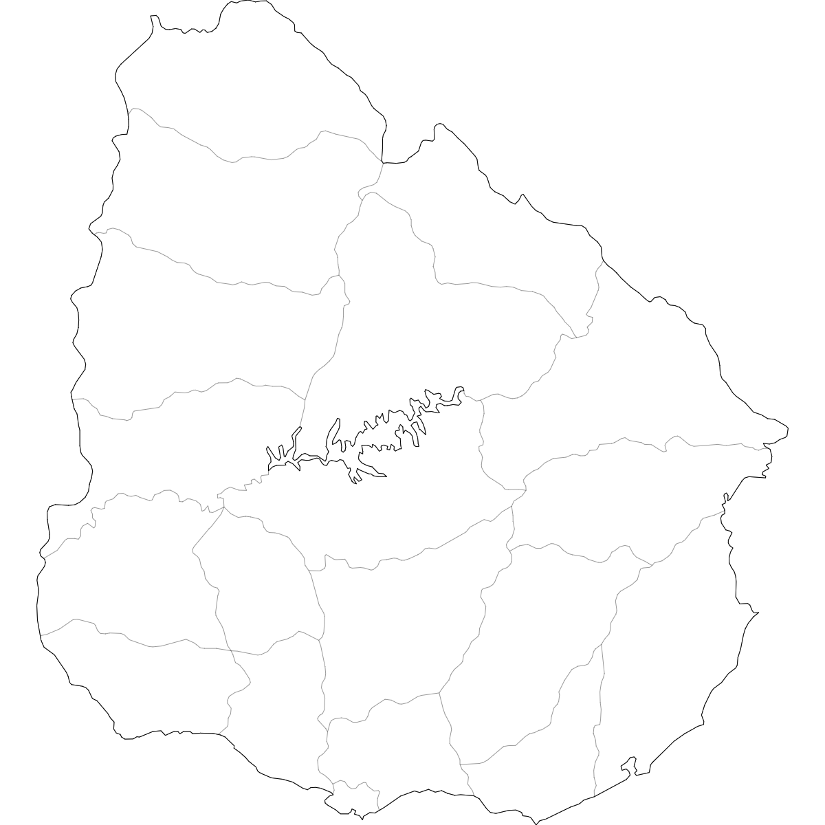 Outlined Map of Uruguay Deparments