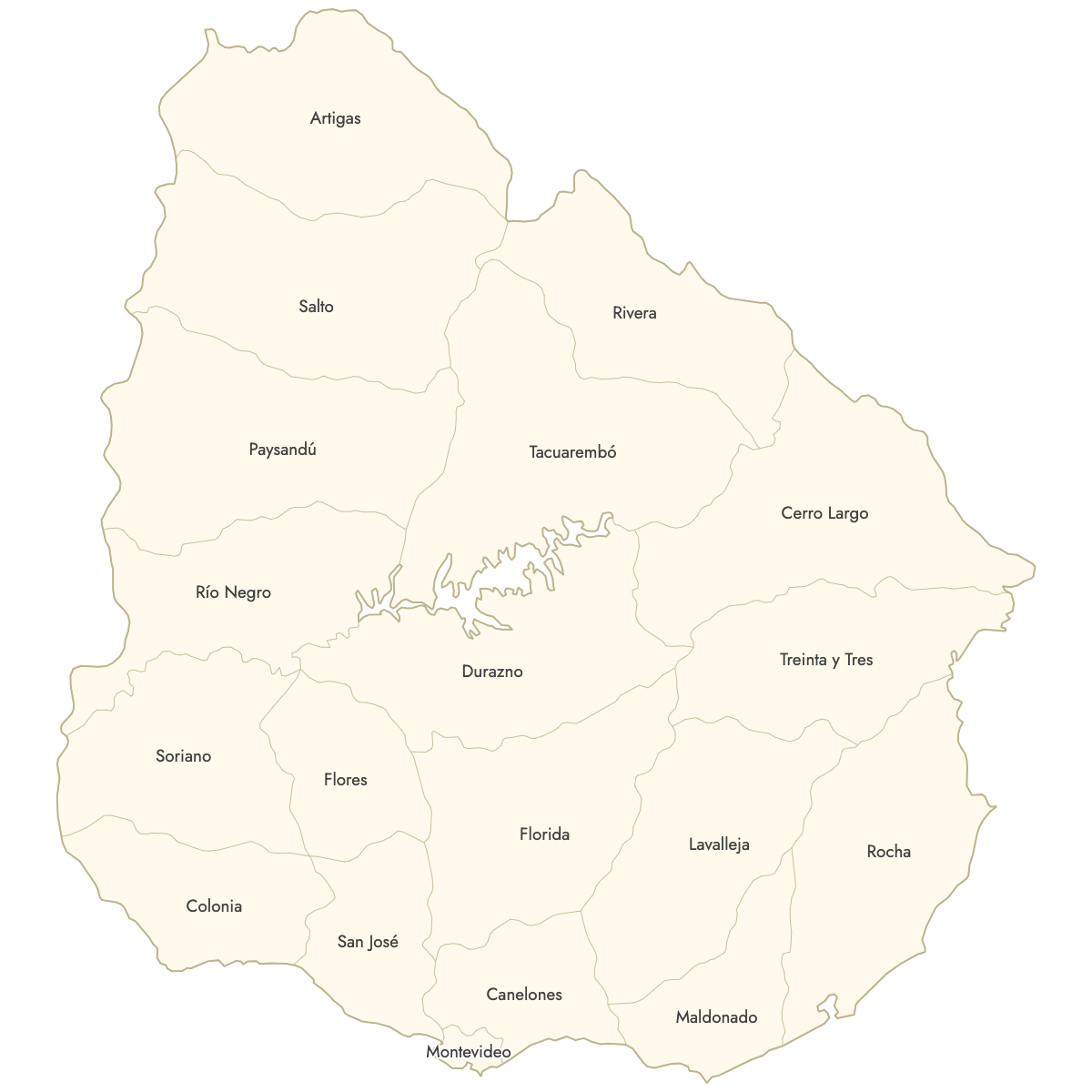 Unstyled Map of Uruguay Deparments With Labels