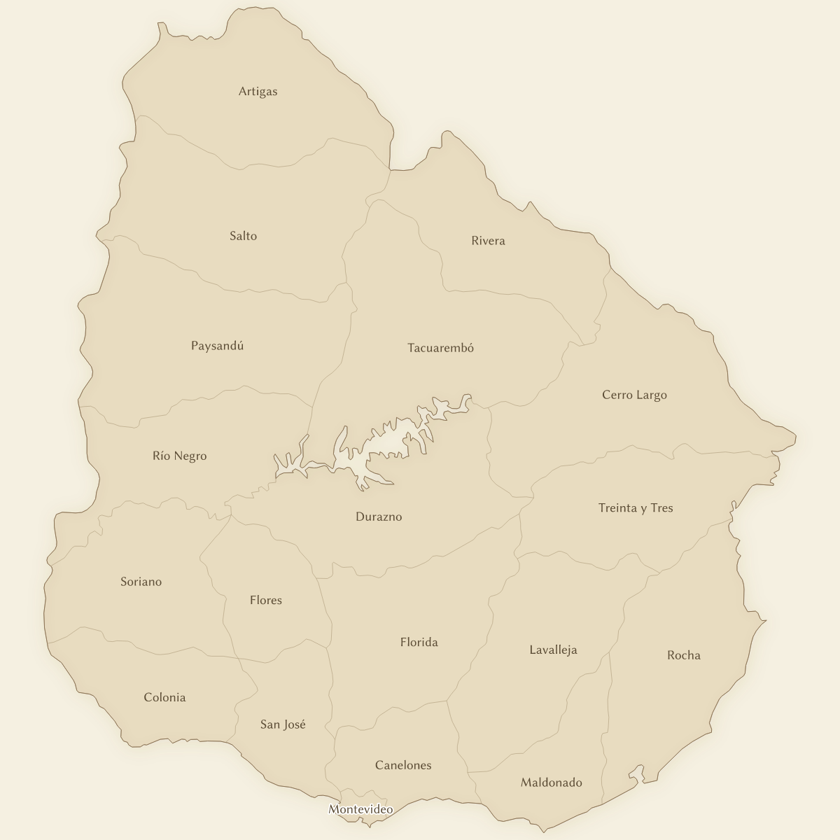 Vintage styled map of Uruguay with Departments