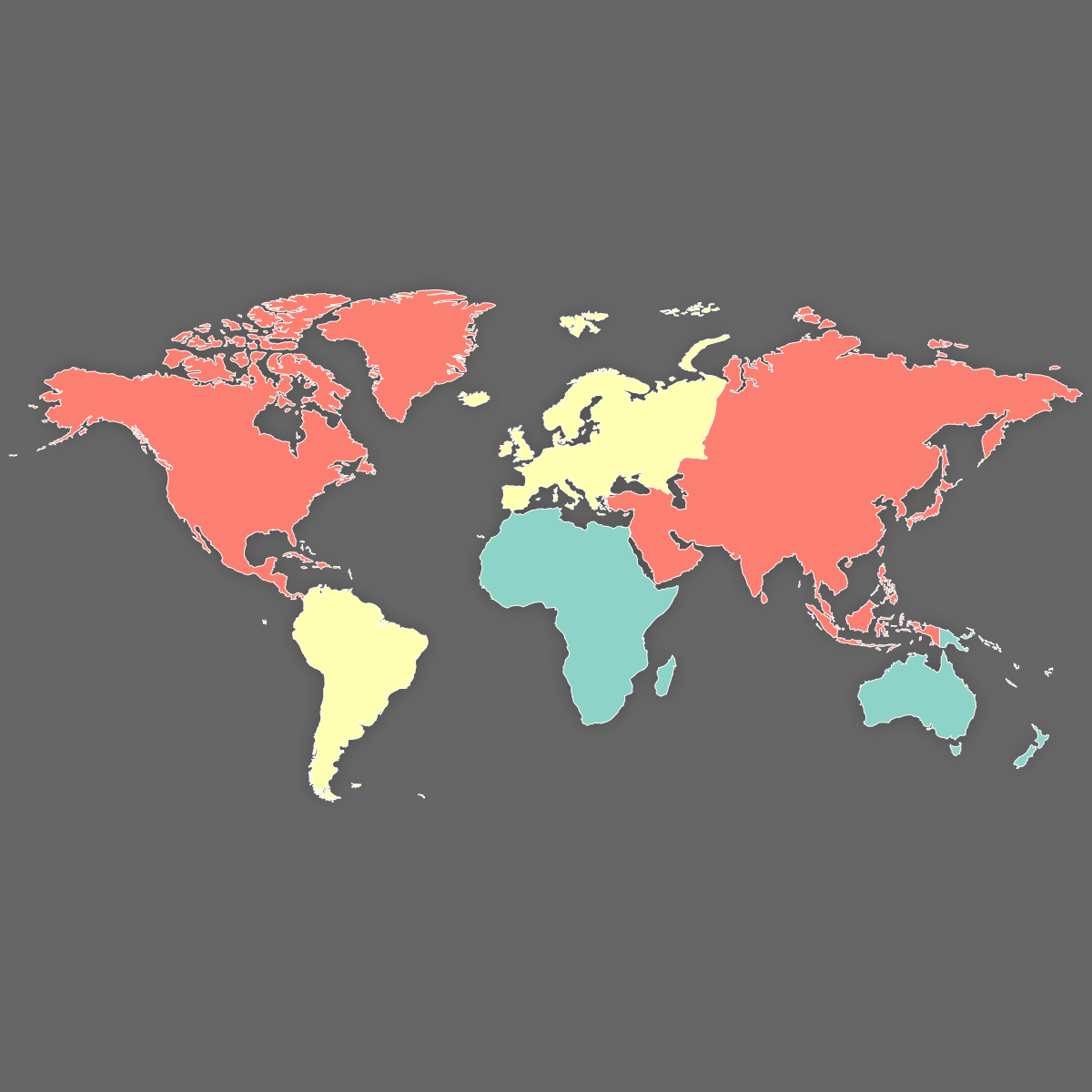 Custom Map of the World Continents (Dark Theme)