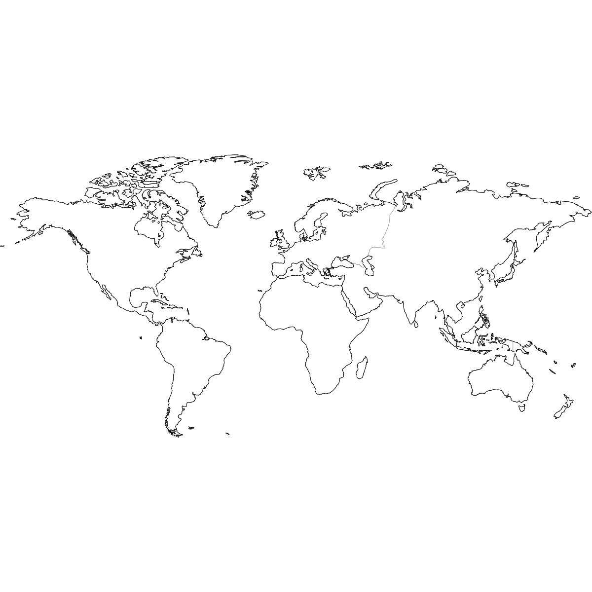 Outlined Map of the World Continents