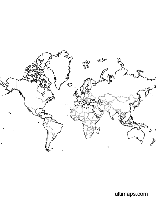 Preview of Outlined Map of the World (Letter)