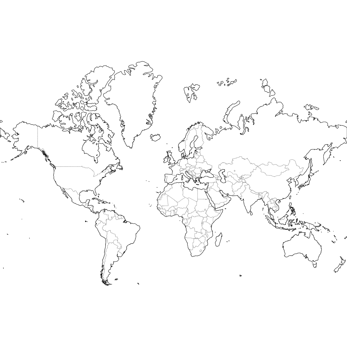 Outlined Map of the World