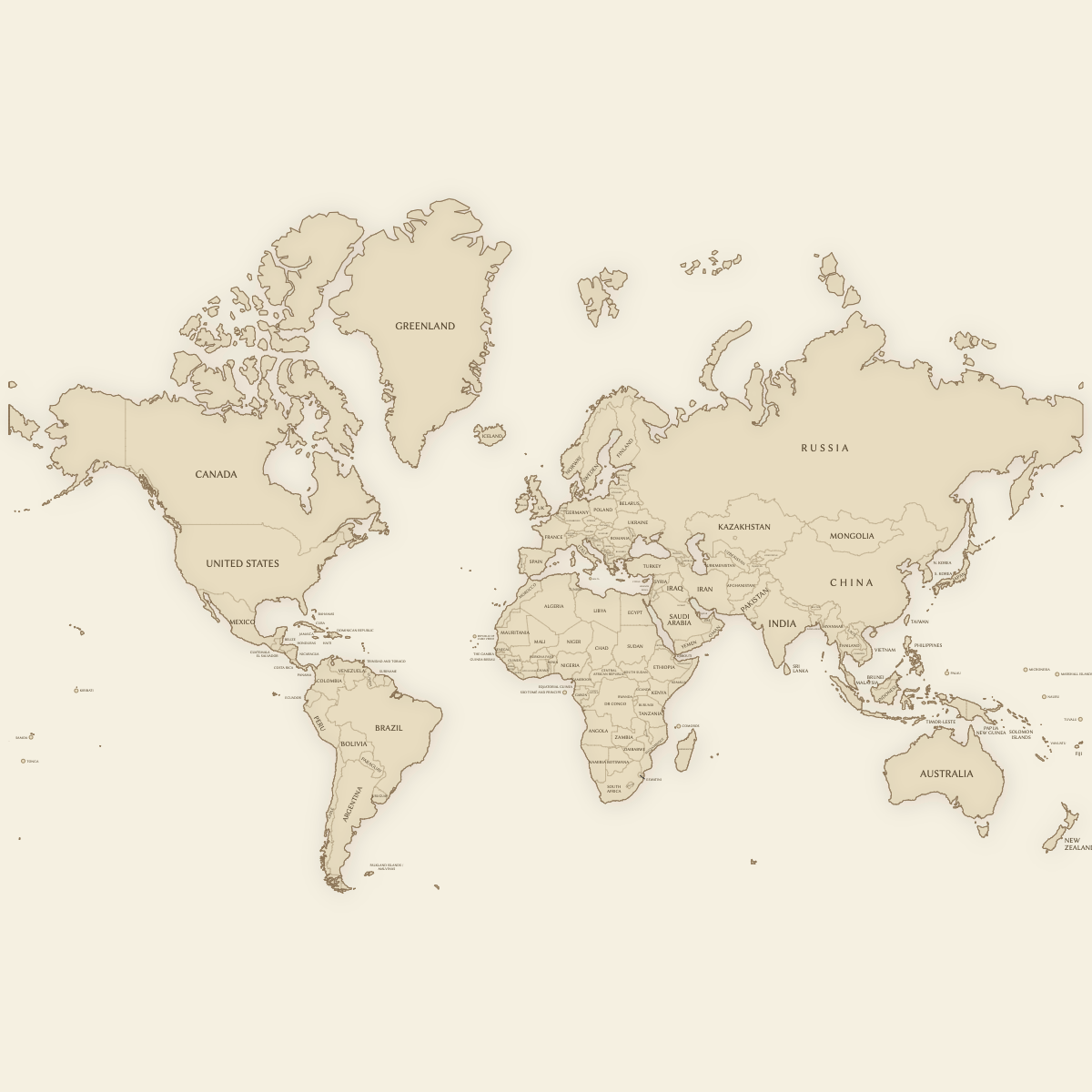 Styled Map of the World (Vintage Theme)