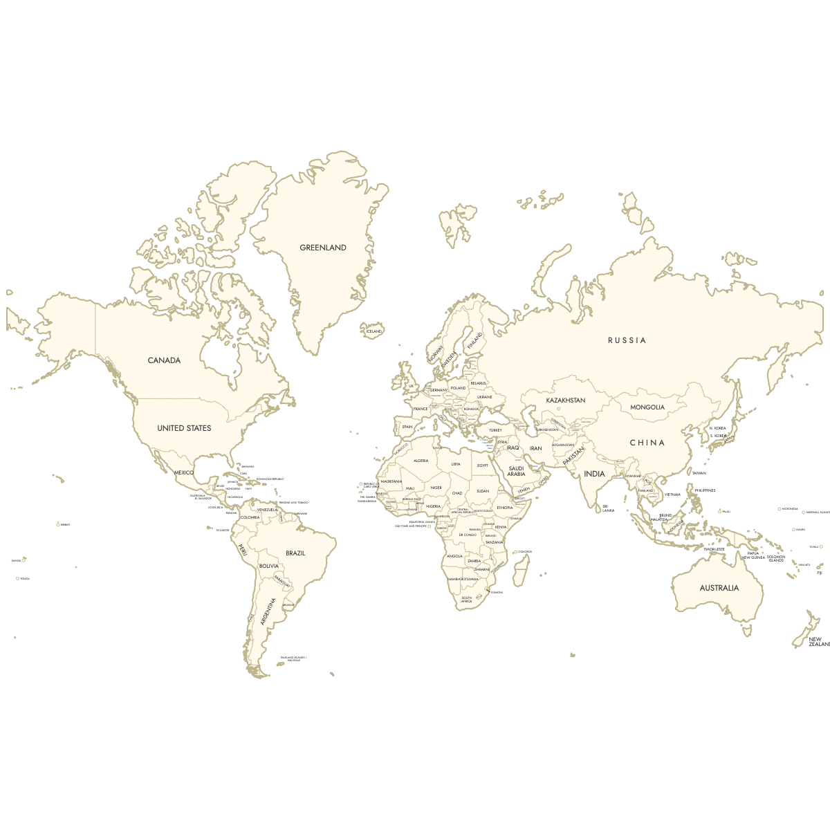 Unstyled Map of the World With Labels