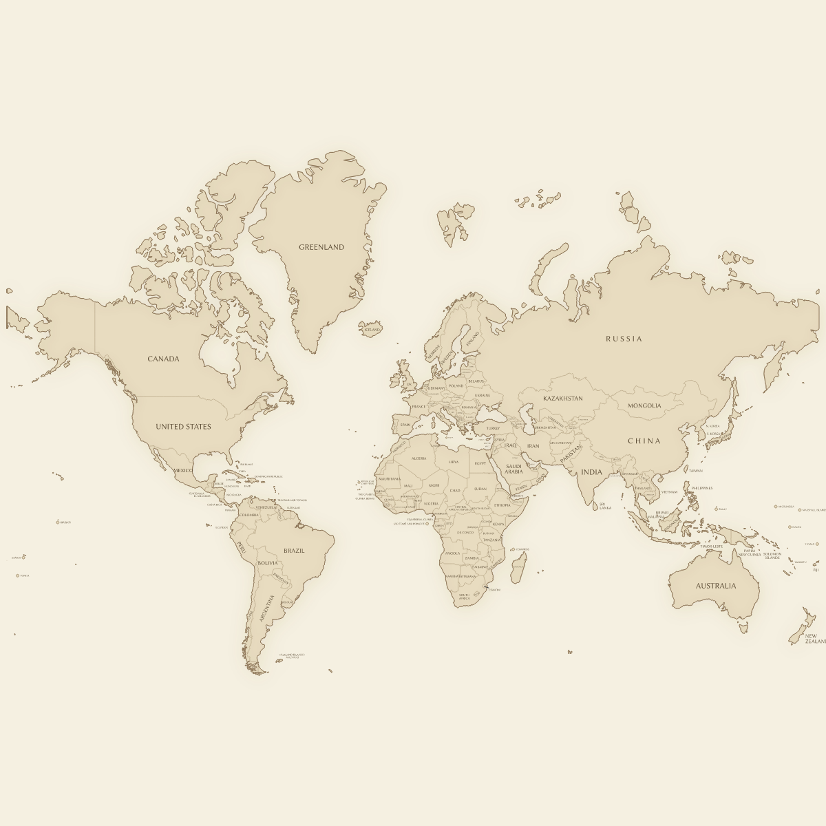 Vintage styled map of the World with Countries